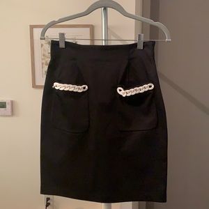 Black Love Moschino Pencil Skirt White Buckle Det.